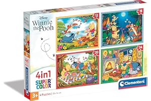 Clementoni - 21514 - Supercolor Puzzle 4 In 1 - Disney Winnie The Pooh - 12+16+20+24 Elementów, Puzzle Dla Dzieci 3 Lat, Wysokiej Jakości Nadruku, Made In Italy