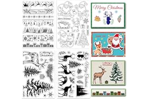 CRASPIRE 4PCS Christmas Clear Stamps Silicone Stamp Seal Tree Elk Holly Transparent Silicone Stamps for X'MAS EVE Card Making Decoration DIY Scrapbooking Embossing Album Decor Craft