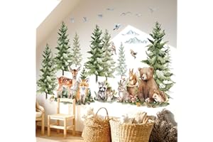 DECOWALL Large Pine Tree Wall Stickers Mountain Woodland Forest Animal Deer Fox Wall Decals Kids Cozy Room Nursery Bedroom Playroom Decor (SG4-2422)