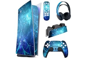 playvital Blue Nebula Full Set Skin Decal for ps5 Console Digital Edition,Sticker Vinyl Decal Cover for ps5 Controller & Charging Station & Headset & Media Remote