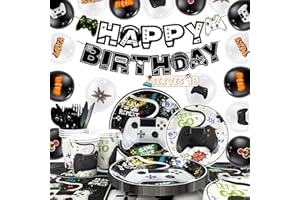 FRUITFUL PARTY Videospiel Party Zubehör,140pcs Video Gamer Birthday Party Decorations&Videospiele Party Geschirr Set-Videospiel Servietten Teller Becher Luftballons Banner Tischdecke etc Playstation Deko Geburtstag