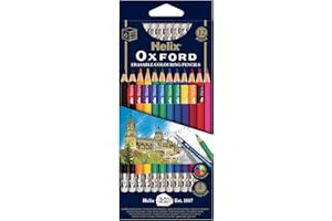 Helix Oxford Erasable Colouring Pencils - Pack of 12 Vibrant Colours With Strong Erasable Leads - Eraser Tipped Coloured Pencils