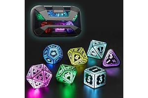 FONVGOGO LED DND Dice Set for Dungeons and Dragons, Wireless Illuminated Cool DND Dice Set, Rechargeable 7-Colour Polyhedral Dice for Gifts and Accessories (Astral Splitter Black)