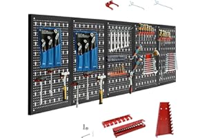 CCLIFE Panneau Porte Outils Mural de 5 Panneaux avec 43 supports panneaux perforés rangement 200x60x2cm avec 18pcs Matériel de Montage
