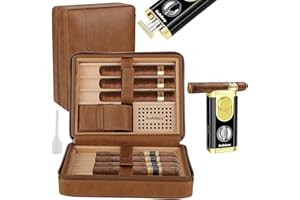 ‎KALOLARY Kalolary Zigarren Humidor Leder mit Zigarrenschneider, Tragbarer Reise Humidor Zigarren mit Zedernholz Auskleidung für Hält bis zu 8 Zigarren, Tolle Geschenke für Männer (Braun)