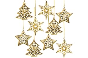 ‎LOGBUCH-VERLAG Logbuch-Verlag 9 Weihnachtsanhänger Gold Baum Stern Schneeflocke Weihnachtsdeko Geschenkanhänger Baumschmuck Weihnachten Give-Away 6-8 cm