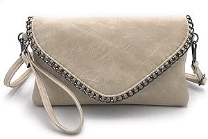 ELIOX - Pochette Donna Elegante con Catena e Tracolla in Morbida Pelle Sintetica - Borsa Clutch Piccola da Sera Borsetta Ragazza Borse Eleganti Cerimonia Matrimonio (Beige)