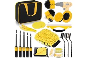 Herrfilk 20 Pcs Kit Nettoyage Voiture, Produit Nettoyage Voiture avec Brosse Visseuse, Nettoyage Voiture Intérieur et Extérieur, Fentes d'aération, Tableau de Bord, Moteur, Roues,Nettoyage Domestique