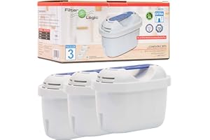 FilterLogic FL402E | Lot de 3 - Cartouche filtrante compatible avec Brita Maxtra+ Plus filtre à eau pour Carafe fill&enjoy Marella Style Flow Elemaris Fun - BWT Penguin - Tassimo