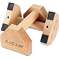AnExer Wooden Parallettes Bars, Solid Wood Push Up Bar, Parallettes Bars Calisthenics Equipment with Non-Slip Mat Push up Handles for Floor Exercise Home Workout Equipment for Strength Training