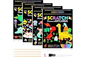 Duemste 41PCS Scratch Art for Kids,Rainbow Scratch Paper,Scratch Art Paper Set with 36*Scratch Paper,4*Wooden Stylus and 1*Brush,Scratch Art Toys for 6 7 8+ Years Old Girls Boys