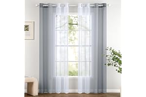 Woaboy 2 Piezas Cortina Gradiente Translúcida Ojales Visillo Degradado Gasa Moderno Poliéster Decorativas Visillos para Ventanas Habitación Dormitorio Sala de Estar 140x225cm Gris