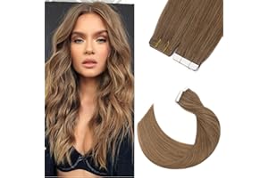 Silk-co Extension Biadesive Capelli Veri 20 PCS 50cm 30g 6 Marrone Chiaro Extension Capelli Veri Biadesivo Lisci Tape Extension Capelli Veri Invisibili