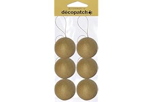 Décopatch NO006O - Un lot de 6 supports en papier brun mâché 6,5x6,5x6,5 cm, Boules avec cordon doré