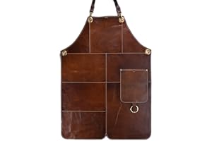 Angus Stoke Tablier en Cuir de qualité supérieure - Tablier en Cuir Vintage Patches - BBQ & Cuisine - Barney (L-XL)