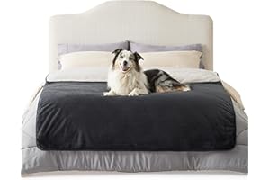 LE SURE Coperta in pile impermeabile, lavabile, 152 x 203 cm, per persone e cani di grossa taglia, versatile, per letto e divano con morbido peluche, grigio nero