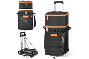 Odoland Sac Isotherme à roulettes Contient 48/72 Boîtes avec Packs de Glace, Double Couche, Fermeture Éclair Étanche, Chariot Glaciere à roulettes avec Poignée Pliable pour Camping Pique Nique