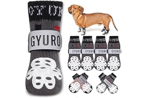 GYURO 4-Sided Anti Slip Dog Socks Paws Stop Licking with Adjustable Reflective Strap – Indoor Paw Protection, Traction Control & Anti-Licking Design for Hardwood Floors & Grip Safety (Gray, S)