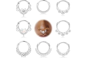 MILACOLATO 8PCS 16G Septum Clicker Piercing Aro Acero inoxidable CZ Opal Cartilage Helix Tragus Hoop Daith Nariz Aro con Bisagras Círculo Segmento Clicker Ring Piercing Joyería 10MM