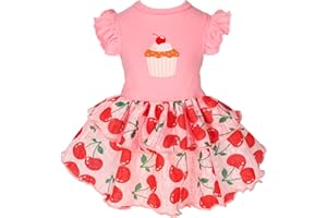 Fitwarm Cherry Cupcake Dog Tiered Dress, Doggy Clothes for Small Dogs Girl, Dog Summer Dress, Pet Apparel, Light Pink, Red, Green, XXS