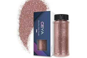 Ceya 3.5oz/ 100g Ultra Fine Glitter Powder Rose Gold Glitter 1/128” 0.008” 0.2mm for Slime Epoxy Resin Craft Tumbler Jewelry Nail Art Festival Makeup Scrapbook Painting Wedding Cards