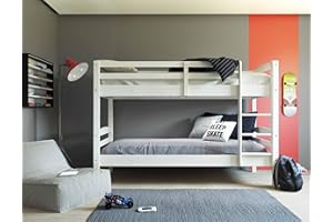 Inter Link - Letto a castello per bambini - Pino massiccio - Con scala - 2 posti letto 90 x 190 cm - Con 2 reti a doghe - Sponda di sicurezza - Rick - Laccato bianco, 90x190cm