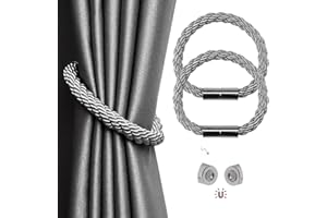 ELEZENIOC Modern Simplicity Curtain Tie Backs - 2 Pack Strong Magnet Holdbacks, 22 Inch Braided Rope, Grey