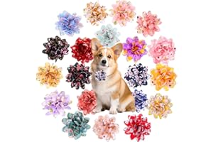 Bruislard 20Pcs Dog Collar Flowers 3-inch Multi-Color Pet Collar Accessories Floral Bow Ties Attachment Chiffon Grooming Charms Collars for Dogs Cats and Pets