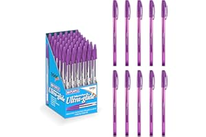 Lotus Pack of 10 Coloured Ink Medium Point Nib Ultra Glide Smooth Ink Precision Ballpoint Pens (Purple, 10 Pack)
