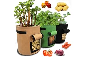 SNOWTAIN Schneespitze 3Pcs 5 Gallon Sac à Plantes,Sacs pour Culture de Pommes de Terre avec Fenêtre Conteneur de Plantation pour Haricots,Carottes, Concombres