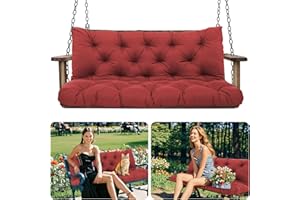 Amdieu Garden Swing Cushions 3 Seater Waterproof Bench Cushions with Backrest and 8 Ties12cm ﻿Thick Swing Cushions Replacement for Outdoor Furniture Garden Swing Porch Patio(Wine red-150 x 100 cm)