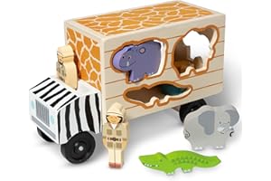 Melissa & Doug Wooden Shape Sorter Rescue Truck with Zoo & Safari Animals Toys for Kids , Wooden Puzzles for 2+ Year Olds , Montessori Toddler Wooden Animal Toys , Toddler Puzzles for 2 Year Olds +