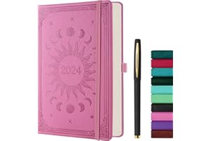 ZXHQ Diary 2024 A5 Week To View Full Year Planner | Weekly & Monthly Planner with Pen Set | Jan-Dec | Pen Holder, Month Tabs, Built-in Pocket | A5(5.9 × 8.5 Inch) Pink