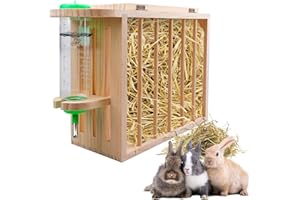 VEGENA Heuraufe Kaninchen, 2 in 1 Heuraufe Meerschweinchen mit Hamster Trinkflasche, Futterspender Heu Kaninchen,Meerschweinchen Heuraufe, Heu Futterspender für Käfig, Hasen Zubehör für Hasen Kleintiere