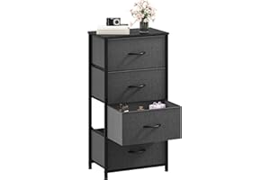 DWVO Kommode mit 4 Schubladen, Schrank aus Stoff mit Griffen, Metallgestell & MDF-Holzplatte, langlebig, für Schlafzimmer & Wohnzimmer,Schwarz Grau