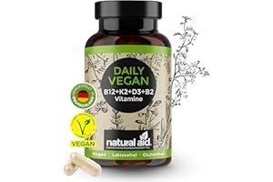 natural aid Daily Vegan Vitamin B Komplex [100% vegan] 120 Kapseln Vitamin B12 Vitamin D Vitamin K2 Vitamin B2 laborgeprüft o