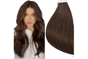 Elailite Tape in Hair Extensions Human Hair Thin Type 1.5g/pcs - 20Pcs 100% Real Natural Remy Hair Skin Weft Extension (#4 Medium Brown, 16 inches)