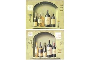 DCINE Cuadros de Cocina Vino/vinoteca sobre Madera. Set de 2 Cuadros de 19 cm x 25 cm x 4 mm unid. Adhesivo FÁCIL COLGADO. Adorno Decorativo. Decoración Pared hogar/Restaurante/cafetería