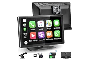 CARABC Bezprzewodowy ekran CarPlay i Android 9", kamera samochodowa 4K Dash Cam 1080p, do tyłu, Car Play GPS, AirPlay, sterowanie głosem, AUX/FM