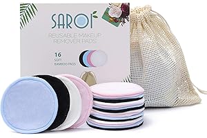 SAROI 16 Premium Reusable Makeup Remover Pads | Eco-Friendly Gift Packaging | Facial Cleansing Cotton Buds | Makeup Wipes I Packed With A Laundry Bag And Reusable Cotton Pads