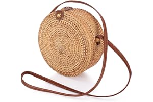 icyant Borsa a Tracolla Rotonda da Spiaggia in Rattan, Bohémien Donna Fatto a Mano Alla Moda Classico Chic in Paglia