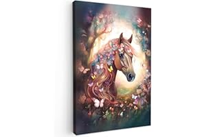 MuchoWow© Impression sur Toile Peinture 40x60 cm Tableau Mural Decoration Salon Reproductions de Tableaux Murale Moderne Cheval - Nature - Fleurs - Papillons - Forêt