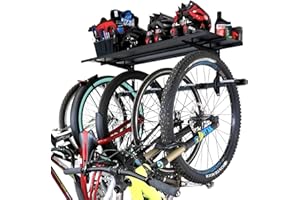 StoreYourBoard 5 Bike Storage Rack with Shelf, Holds 135 kg, Indoor Wall Mount, Adjustable Cycling Organizer