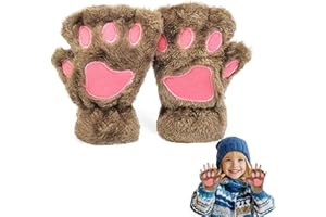 EQLEF Guanti Senza Dita Ragazze, Guanti a Zampa di Gatto Carino Guanto Peluche Guantis Invernali Caldi Guantis da Gatto Cosplay per le bambini e Ragazze
