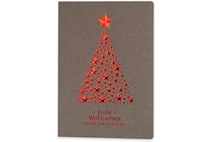‎ART NUVO Art Nuvo – EXKLUSIVE WEIHNACHTSKARTEN – SATZ VON 10 GLEICHE KARTEN, 120x170mm, ROTES UND GEPRÄGTES WEIHNACHTSMOTIV – HERGESTELLT AUS SCHMUCKPAPIER MIT EINLAGEN UND UMSCHLÄGEN, Mittel