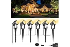 NATPOW Garden Spot Lights, Christmas Pathway Lights Mains Powered, Warm White LED Outdoor Landscape Spike Lights with Adapter, IP65 Waterproof 5V Spotlights for Christmas Decorations,Driveway(6-in-1)