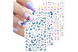 GEBETTER 4 Hojas Pegatinas para Uñas Adhesivas, Mariposas Azules Multicolores, Calcomanías Uñas Autoadhesivas Primavera Verano, Decoración Uñas Arte Nail Stickers Art Manicura Regalo Mujer