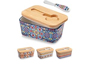 vancasso SIMI Butterdose, Hochwertige Butterglocke, Butterdose Keramik mit Messer und Holzdeckel, Böhmischer Butterschale 16.5 x 9.7 x 8cm