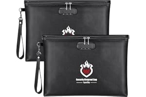 Tamfile Fireproof Document Bags Two Piece Set, Portable Fireproof File Bags with Lock for Passport, Bank Cards, Keys and Valuables, Fireproof Money Wallet Cash Pouch, Fireproof Bag Set, Black 2 pack