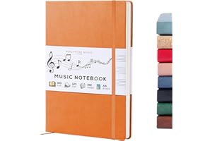 Beechmore Books Blank Sheet Music Notebook – A4 8.5x11.5 for Songwriters, Musicians & Composers, 156 Thick 120gsm Pages, 10-Staff Perforated Sheets, Vegan Leather Hardcover, Elastic Closure, Gift Box